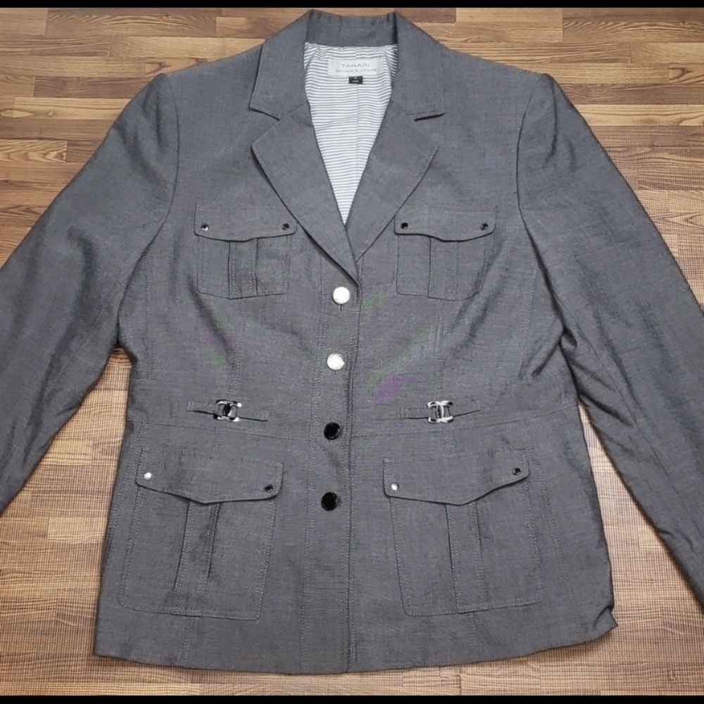 Tahari Arthur S.Levine Gray Jacket / Blazer Plus Size 16
